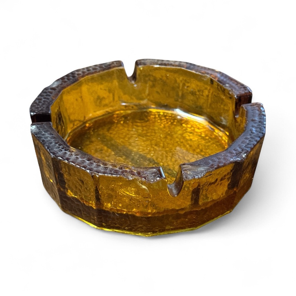 Amber Glass Ashtray, Catch-All, Heavy Thick 5.5” Retro VTG